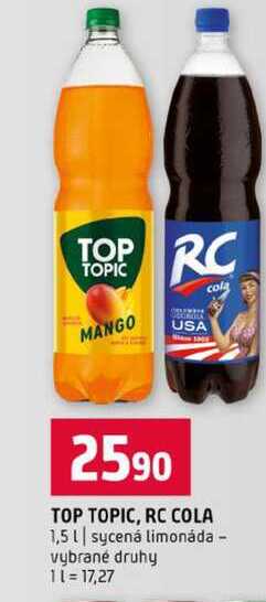 TOP TOPIC, RC COLA 1,5l sycená limonáda vybrané druhy