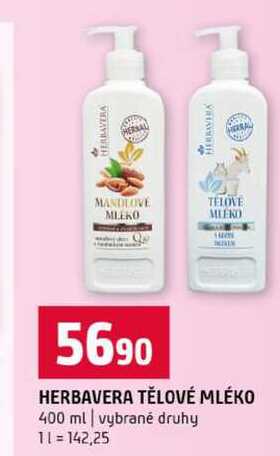 HERBAVERA TĚLOVÉ MLÉKO 400 ml vybrané druhy