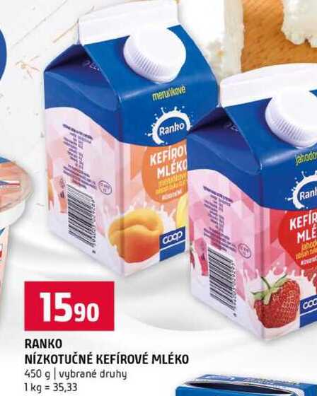 RANKO NÍZKOTUČNÉ KEFÍROVÉ MLÉKO 450 g vybrané druhy