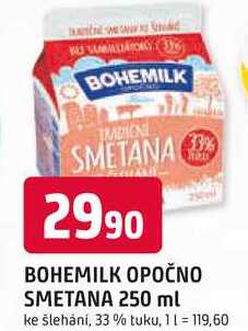 BOHEMILK OPOČNO SMETANA 250 ml 33% ke šlehání
