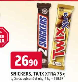 SNICKERS, TWIX XTRA 75 g