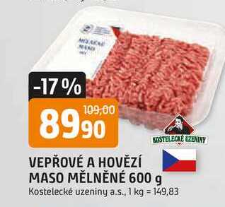KOSTELECKÉ UZENINY MASO MĚLNĚNÉ 600 g 