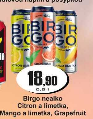 Birgo nealko Citron a limetka, Mango a limetka, Grapefruit 0,5 L
