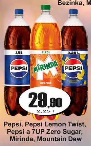 Pepsi, Pepsi Lemon Twist, Pepsi a 7UP Zero Sugar, Mirinda, Mountain Dew 2,25 L