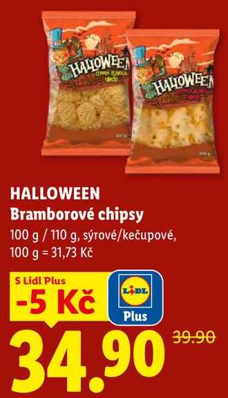 HALLOWEEN Bramborové chipsy, 100 g / 110 g, sýrové/kečupové