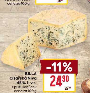 BILLA Císařská Niva 45% t. vs. z pultu lahůdek cena za 100 g