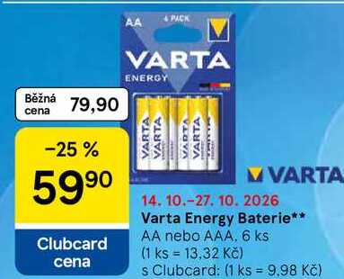 Varta Energy Baterie AA nebo AAA, 6 ks