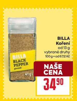 BILLA koření od 13g