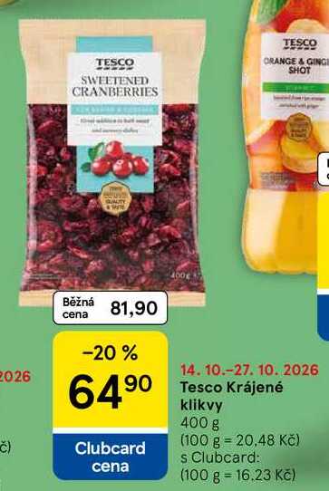 Tesco Krájené klikvy, 400 g   