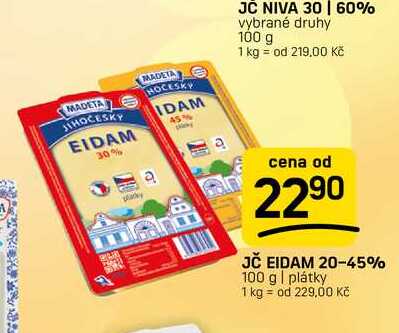 JČ EIDAM 20-45% 100 g plátky