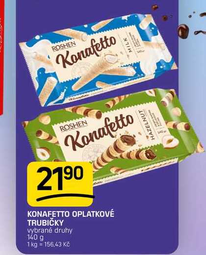 KONAFETTO OPLATKOVÉ TRUBIČKY vybrané druhy 140 g
