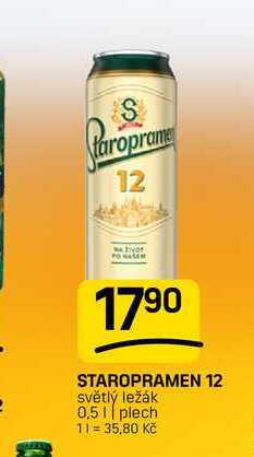 STAROPRAMEN 12 světlý ležák 0,5|| plech