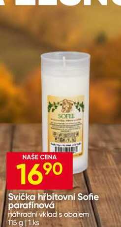 Svíčka hřbitovní Sofie parafínová náhradní vklad s obalem 115 g
