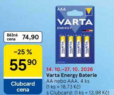 Varta Energy Baterie AA nebo AAA, 4 ks