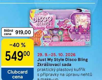 Just My Style Disco Bling Zkrášlovací sada, praktický plastový kufřík s přípravky na úpravu nehtů a make-up