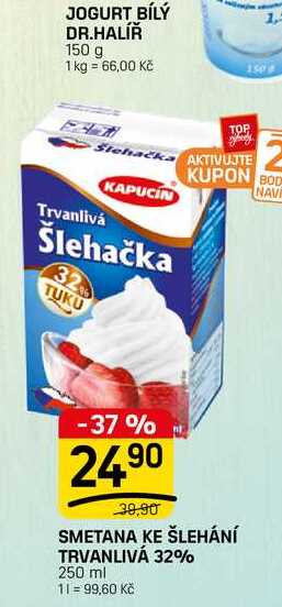 SMETANA KE ŠLEHÁNÍ TRVANLIVÁ 32% 250 ml 