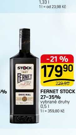 FERNET STOCK 27-35% vybrané druhy 0,5l