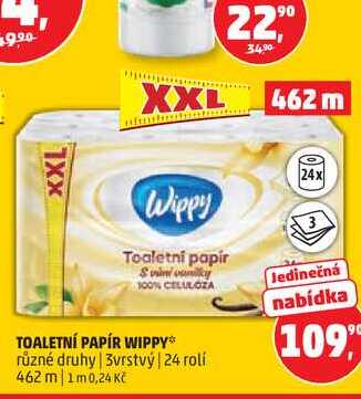 WIPPYA TOALETNÍ PAPÍR různé druhy 3vrstvý 24 rolí