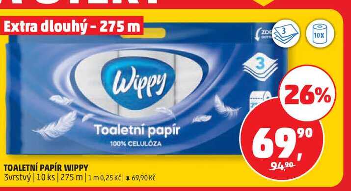 WIPPY Toaletní papír 3vrstvý 10 ks