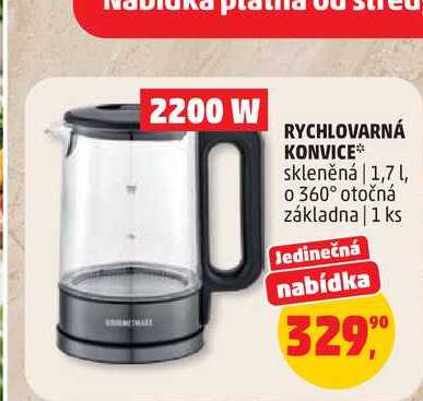 RYCHLOVARNÁ KONVICE skleněná 1,7 l, o 360° otočná základna 1 ks