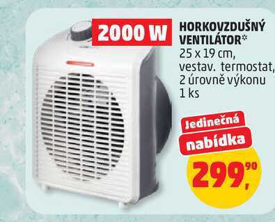 HORKOVZDUŠNÝ VENTILÁTOR 25 x 19 cm, vestav. termostat, 2 úrovně výkonu 1 ks 