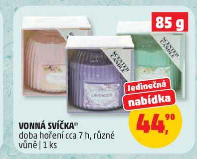 VONNÁ SVÍČKA doba hoření cca 7 h, různé vůně 1 ks 