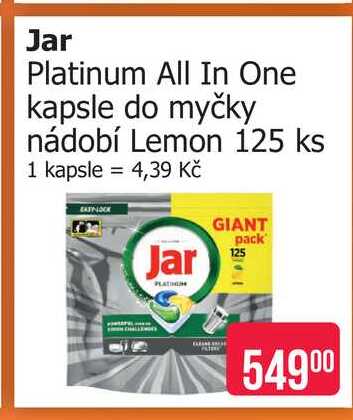 Jar Platinum All In One kapsle do myčky nádobí Lemon 125 ks 