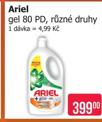 Ariel gel 80 PD, různé druhy