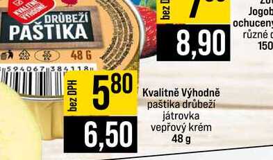 Kvalitně Výhodně paštika drůbeží játrovka vepřový krém 48 g