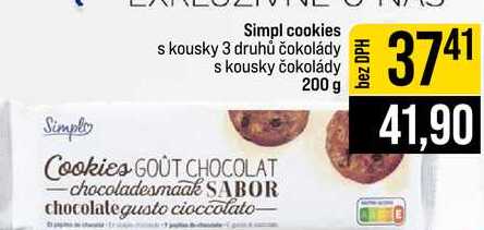 Simpl cookies s kousky 3 druhů čokolády s kousky čokolády 200 g 