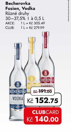 Becherovka Fusion, Vodka Různé druhy 30-37,5% 0,5 L