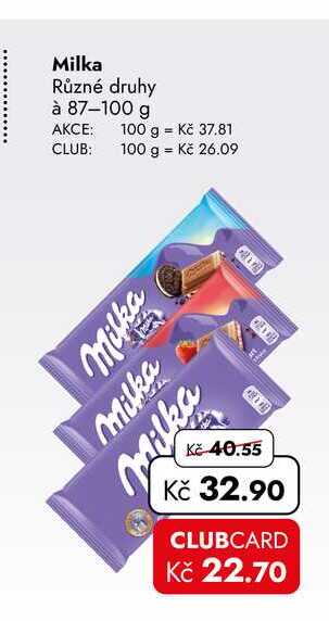 Milka Různé druhy à 87-100 g