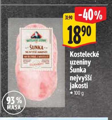 Kostelecké uzeniny Šunka nejvyšší jakosti 100 g