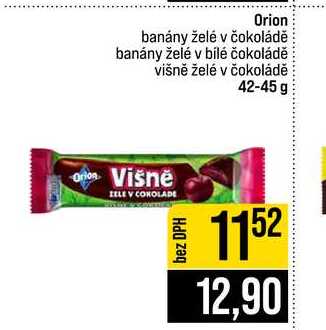 Orion banány želé v čokoládě banány želé v bílé čokoládě višně želé v čokoládě 42-45 g 