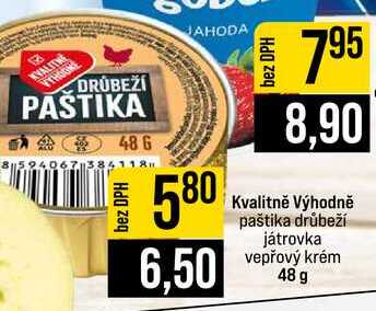 Kvalitně Výhodně paštika drůbeží játrovka vepřový krém 48 g