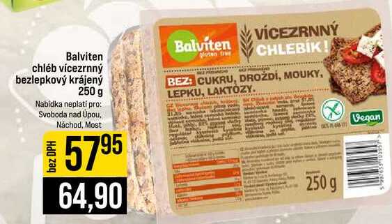 Balviten chléb vícezrnný bezlepkový krájený 250 g 