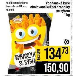 Vodňanské kuře obalované kuřecí hranolky se sýrem 1 kg 