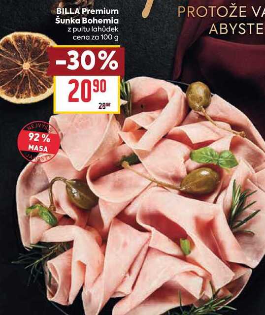 BILLA Premium Šunka Bohemia z pultu lahůdek cena za 100 g