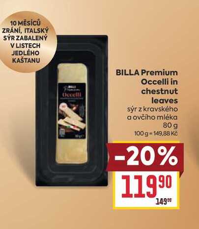 BILLA Premium Occelli in chestnut leaves sýr z kravského a ovčího mléka 80 g