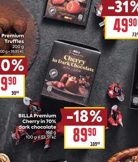 BILLA Premium Cherry in 70% dark chocolate 168 g