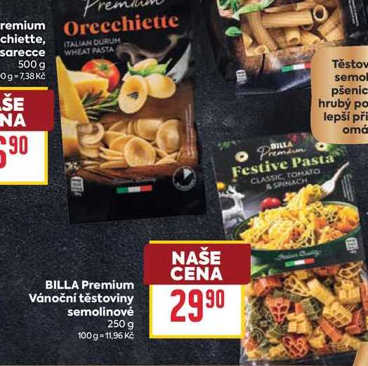 BILLA Premium Vánoční těstoviny semolinové 250 g