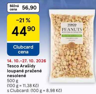 Tesco Arašídy loupané pražené nesolené, 500 g