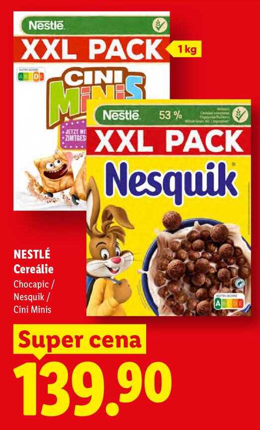 NESTLÉ Cereálie, Chocapic/ Nesquik / Cini Minis, 1kg