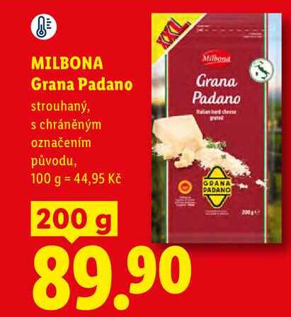 MILBONA Grana Padano, strouhaný, s chráněným označením původu, 200 g