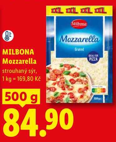 MILBONA Mozzarella, strouhaný sýr, 500 g