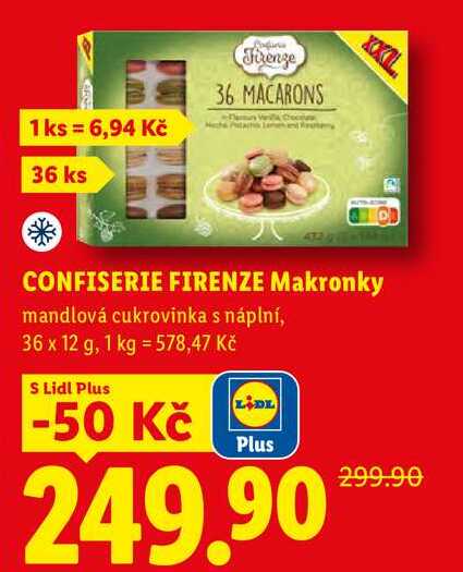 CONFISERIE FIRENZE Makronky, mandlová cukrovinka s náplní, 36 x 12 g