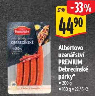 Albertovo uzenářství PREMIUM Debrecínské párky, 200 g
