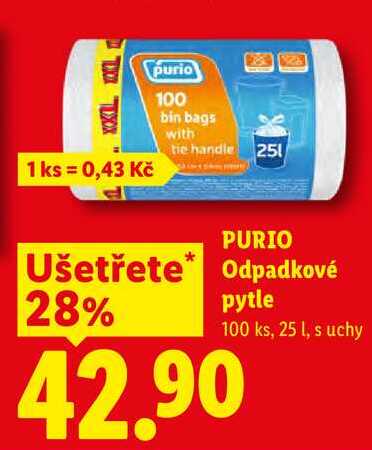 PURIO Odpadkové pytle 25 l, 100 ks