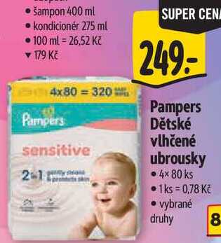 Pampers Dětské vlhčené ubrousky, 4x 80 ks