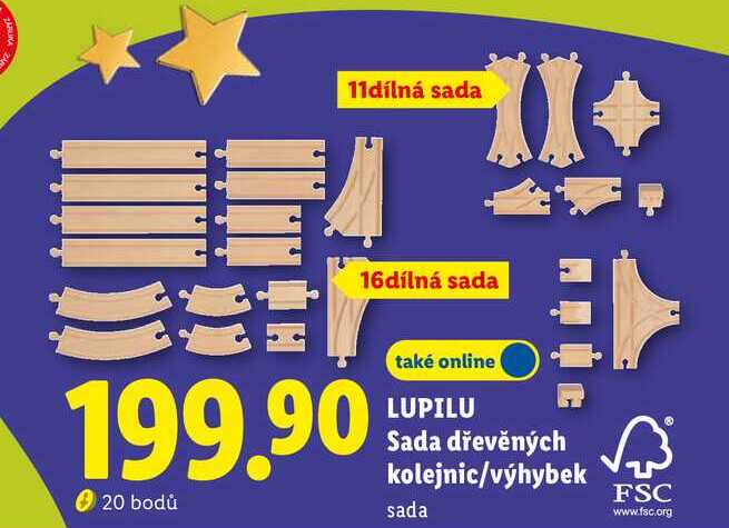 LUPILU Sada dřevěných kolejnic/výhybek